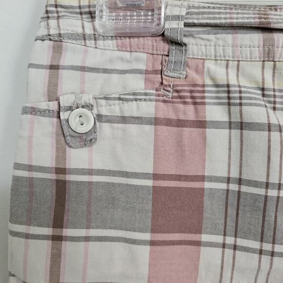 St. Johns Bay Women's Size 6 Bermuda Shorts Plaid Pink Tan Brown Pockets - Picture 3 of 11